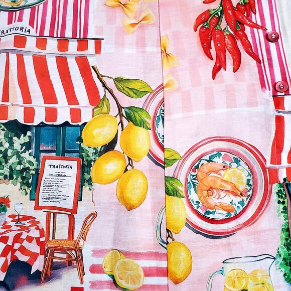 Zara Patchwork Linen Blend Midi Dress XS Open Back Trattoria Italy Pasta Lemon - Picture 12 of 16